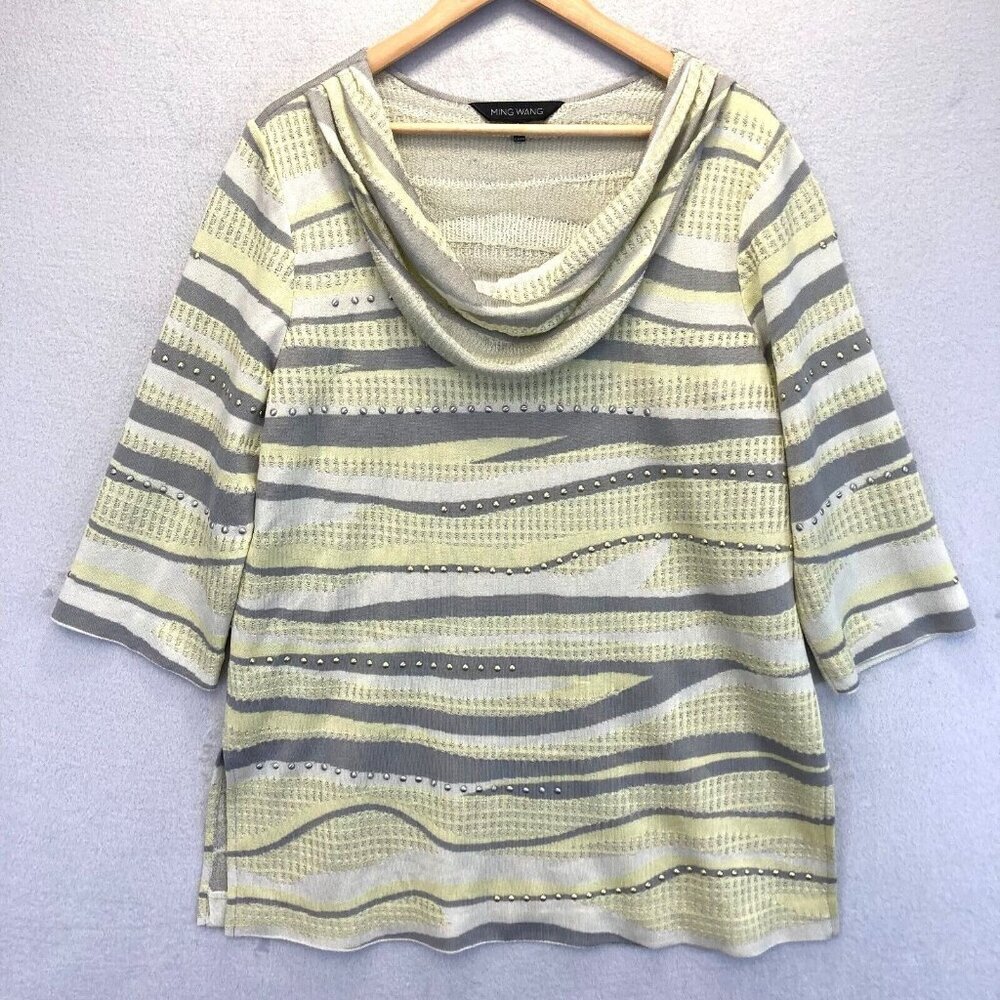Ming Wang Yellow and Gray Cowl Neck Sweater